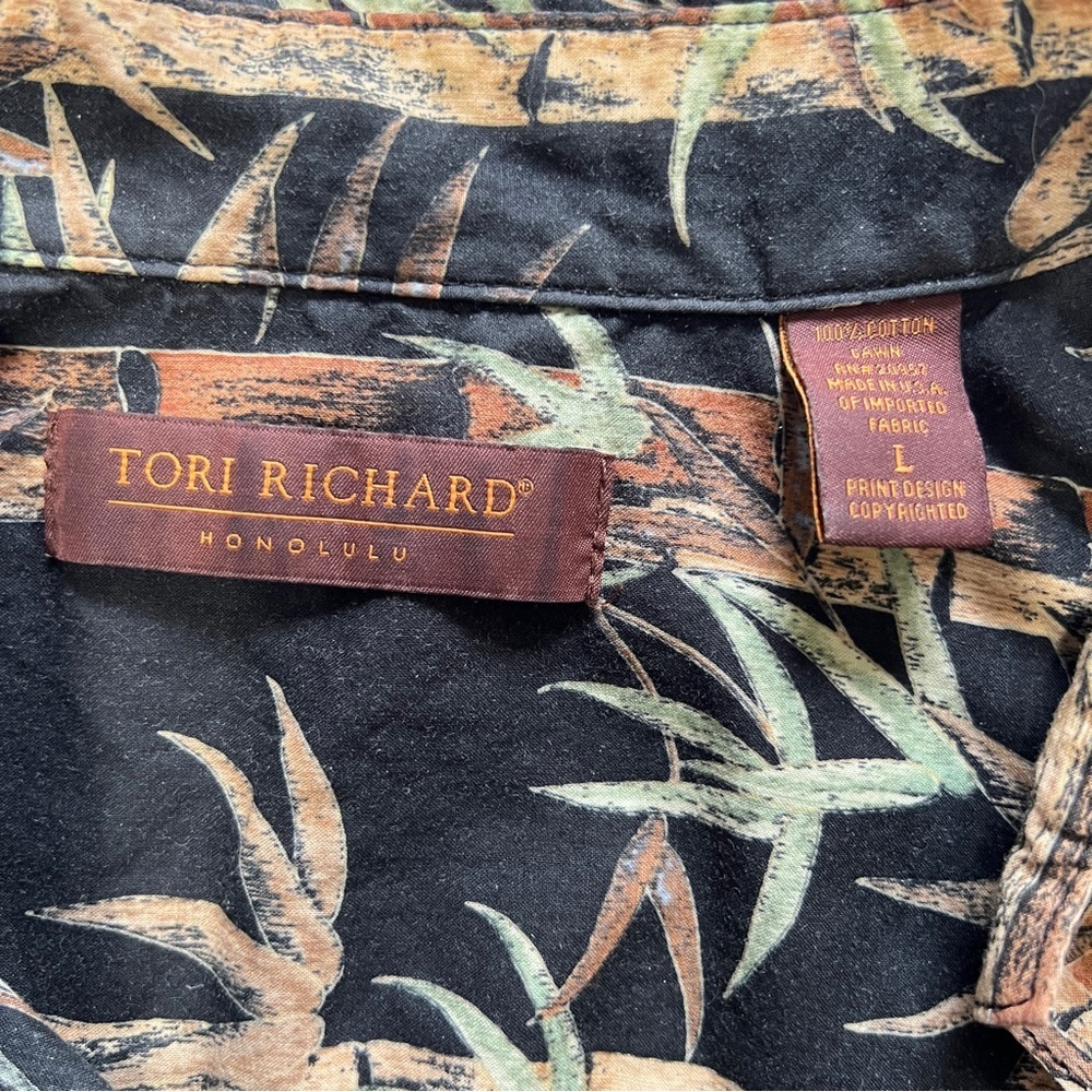 Vintage Tori Richard Short Sleeve Button Down Shirt Men's Large Bamboo Print - Picture 3 of 10
